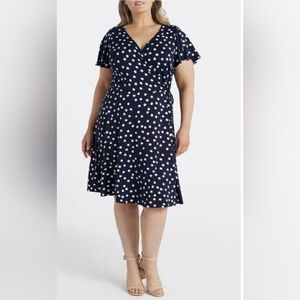 Fortune + Ivy Roanne Navy Polka Dot Faux Wrap Dress in Good Used Condition! 2X